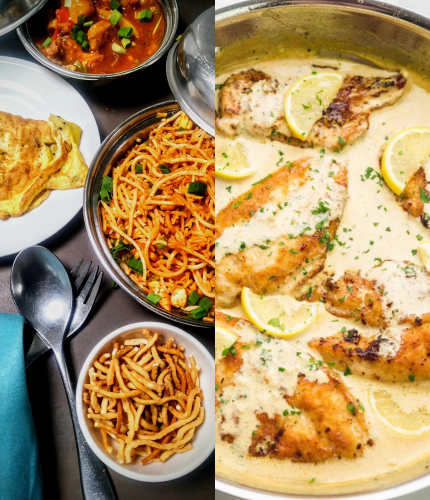 Chicken Triple Schezwan Noodles with Lemon Chicken